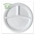 Eco-Products Renewable/Compostable Sugarcane Plates, 3 Comp, 10", White, PK500 EP-P007NFA